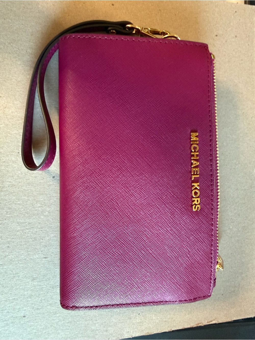 Michael Kors Wristlet Clutch in Fuchsia with Gold Hardware